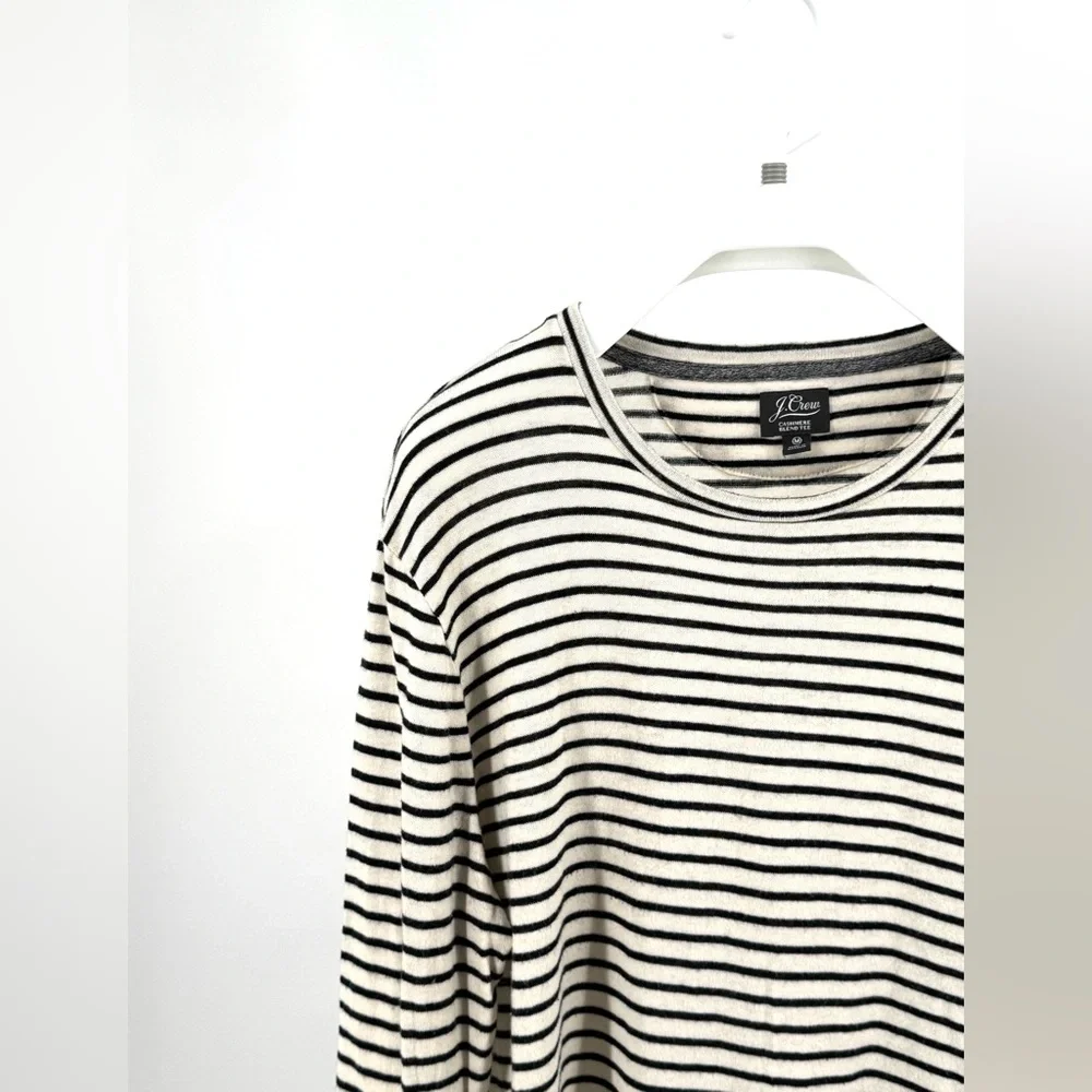 J. Crew Men’s Cotton Cashmere Long Sleeve T-Shirt Cream Black Stripe Size M